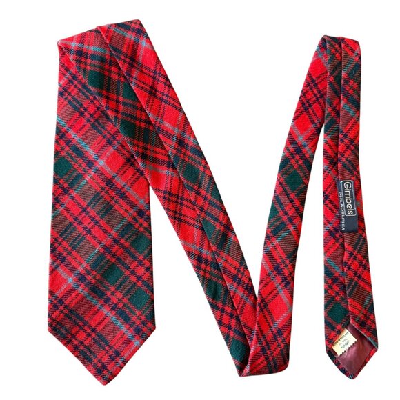 Vintage Ruffler For Gimbels Grant Red Green Tartan Wool Necktie Woven Scotland - Picture 8 of 9